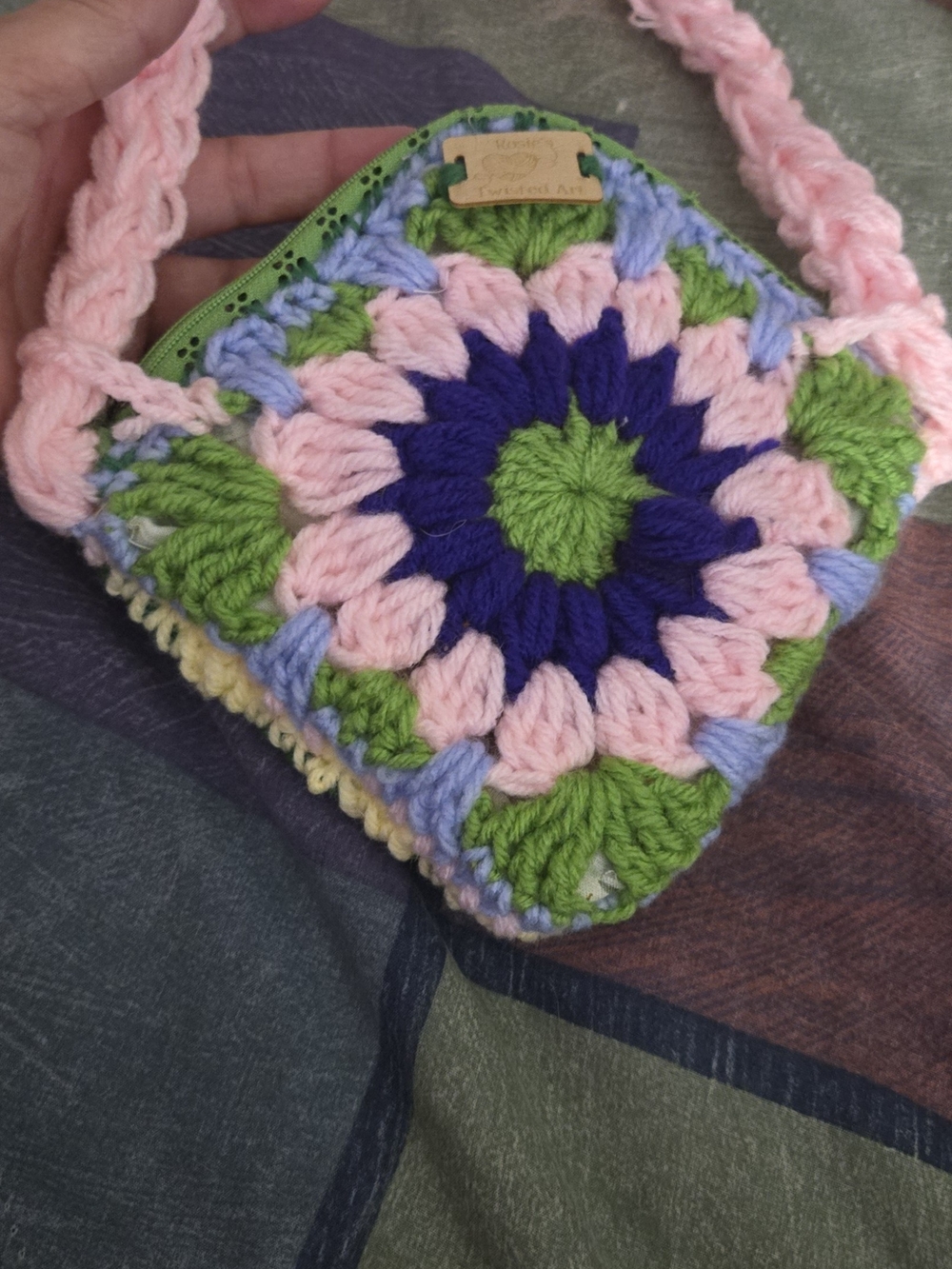 Handmade Crochet Crossbody Bag in Pink & Green Floral